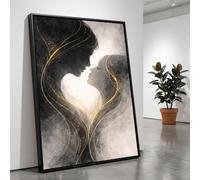 LMYCHENG Tableau sur toile représentant la silhouette d'un couple romantique, impression d'art abstraite dorée sur le thème de l'amour, pour le salon, décoration murale (20 x 30 cm/sans cadre)