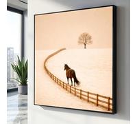 LMYCHENG Tableau sur toile représentant un hiver serein, paysage mural, affiche d'un cheval solitaire sur la neige, décoration murale minimaliste inspirée de la nature (55 x 55 cm/sans cadre)