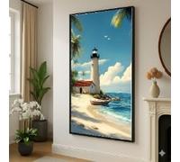 LMYCHENG Tableau sur toile représentant un phare côtier, une scène de plage, une décoration murale nautique, un paysage océanique, une décoration intérieure en bord de mer (70 x 130 cm/sans cadre)