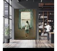LMYCHENG Tableau sur toile représentant une femme à la fenêtre ouverte, inspiré des estampes surréalistes de Salvador Dali, affiches décoratives vintage, vue côtière (50 x 75 cm, sans cadre)