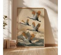 LMYCHENG Tableau sur toile représentant une grue en vol, affiche de style Ukiyo-e représentant un paysage de montagne, tableau serein pour la décoration intérieure (30 x 40 cm/sans cadre)