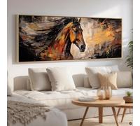 LMYCHENG Toile imprimée représentant un cheval sauvage abstrait | Décoration murale panoramique de style ferme, peinture d'animaux nordiques pour le salon, décoration murale (60 x 180 cm/sans cadre)