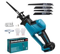 LMYDIDO Scie sabre sans fil compatible batterie Makita 18 V, 0-3100 tr/min, longueur de course 25 mm, scie récipro sans balais 4 lames de scie, 1 paire de lunettes, 1 gants, couper le bois, le