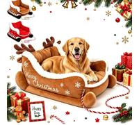 LMYDJW Christmas Sleigh Dog Bed, Dog Sled，Brown L | Festive Plush Pet Sofa with Non-Slip Base, Machine Cover, Red Dog Bed for Small Medium Dogs Cats Holiday Sleeping Nest