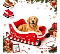 LMYDJW Christmas Sleigh Dog Bed, Dog Sled，Red L | Festive Plush Pet Sofa with Non-Slip Base, Machine Cover, Red Dog Bed for Small Medium Dogs Cats Holiday Sleeping Nest