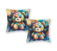 LMYmoney Housses de Coussin colorées avec Ours en Peluche et Chats, légères et Respirantes, idéales pour Les Tout-Petits, Cadeaux de Voyage pour Enfants, 30 x 30 cm