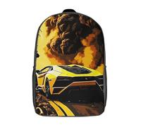 LMYmoney Sac à dos jaune pour enfants, motif voiture sur la rue, imprimé en 3D, idéal pour l'école primaire et secondaire, 43 cm