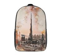 LMYmoney Sac à dos tendance imprimé en 3D pour enfants, motif Burj Khalifa aquarelle, pour garçons et filles, idéal pour l'école primaire ou les adolescents, 43 cm