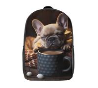 LMYmoney Sac d'école pour enfants, motif bouledogue français, imprimé café, sac à dos de voyage, pour garçons et filles, 43 cm