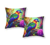 LMYmoney Taie d'oreiller décorative « Ara Arc-en-Ciel dans Un Paradis Tropical » (Lot de 2), 40 x 40 cm, idéale pour Noël, pour canapé et Chambre.