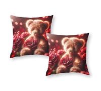 LMYmoney Taies d'oreiller Queen Size avec Ours en Peluche et Roses Rouges, Respirantes et Ultra Douces, pour Enfants, pour Salon, 30 x 30 cm