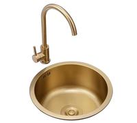 LMYSXAOZ Magnifique Mini-évier Rond en Acier Inoxydable doré à cuve Unique avec Siphon et Robinet pour Balcon, Cuisine, Bar, Petits espaces (40 x 40 x 20 cm)