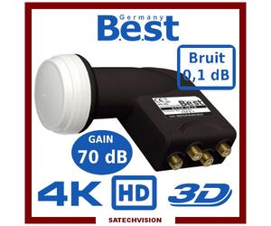 LNB Quad Best Germany HG404 0,1 dB Gain 70 dB Tête 4 Sorties Full HD 3D UHD 4K