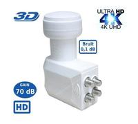 LNB Quad SR-4088, 0.1dB High Gain 70 DB - Tête Parabole Universelle Compatible Full HD 4K TNTSAT Canal+ Astra et FRANSAT