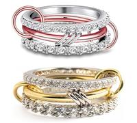 LNBLAKBXBD Bagues empilables plaquées or 14 carats pour femme - Ensemble de 3 bagues entrelacées en oxyde de zirconium, pour un usage quotidien (Rose Gold+Gold,9)