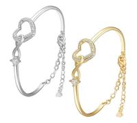 LNBLAKBXBD Bracelet cœur infini pour toujours dans mon cœur, bracelet cœur infini pour ma fille, bracelet mère et fille, bracelet cœur en zircon réglable, cadeau pour femme (Gold+Silver,Moyenne)