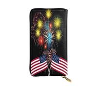 Lndependence Day Portefeuille en cuir avec motif feu d'artifice pour homme avec pince à billets, porte-cartes, porte-billets, portefeuille de voyage, portefeuille électronique, poche de rangement pour
