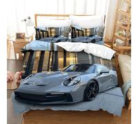 LNDVBEUDK Imprimé 3D Porsche 911 Ensemble De Literie avec Microfibre Super Douce Et Respirante Housse De Couette 3 Pièces Et Taie d'oreiller Single（140x200cm）