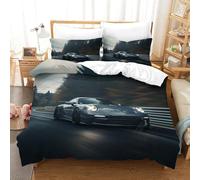 LNDVBEUDK Imprimé 3D Porsche 911 Ensemble De Literie avec Microfibre Super Douce Et Respirante Housses De Couettes 3 Pièces avec Taies d'oreiller Single（140x200cm）