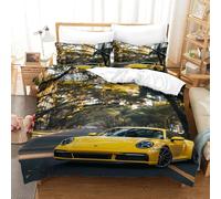 LNDVBEUDK Imprimé 3D Porsche 911 Parure De Lit Microfibre Super Douce Et Respirante Set De Housse De Couette 3 Pièces avec Taies d'oreiller Single（140x200cm）