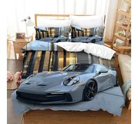LNDVBEUDK Imprimé 3D Porsche 911 Parure De Lit Microfibre Super Douce Et Respirante Sets De Housses De Couettes 3 Pièces avec Taies d'oreiller Super King（260x220cm）