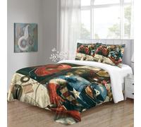LNDVBEUDK Imprimé 3D The Avengers Parure De Lit Microfibre Super Douce Et Respirante Housse De Couette 3 Pièces Et Taie d'oreiller Double（200x200cm）