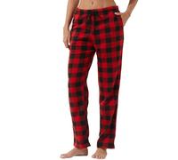 LNFINTDO Lot de 1 à 2 pantalons de pyjama pour femme - Long - À carreaux - En polaire - Vêtement de nuit - Doux - Pantalon de loisirs - Pyjama de Noël avec poches, M