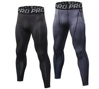 LNFINTDO Lot de 2 leggings de course pour homme - Pantalon de compression - Couche de base fraîche et sèche - Pour l'entraînement, l'athlétisme, le cyclisme et la salle de sport, Noir et gris, L