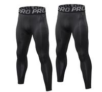 LNFINTDO Lot de 2 leggings de course pour homme - Pantalon de compression - Couche de base fraîche et sèche - Pour l'entraînement, l'athlétisme, le cyclisme et la salle de sport, 2 noirs, L