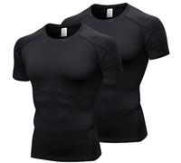 LNFINTDO Lot de 2 Tee Shirt Compression Homme Manches Courtes Tshirt Running Homme Vetement de Fitness Gym Compression Maillot T-Shirt Baselayer pour Sports Jogging Musculation Gym