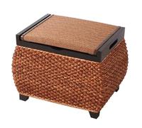 LNGCLTEZ Tabourets faits à la main avec couvercle, repose-pieds rétro en rotin, ottomans de rangement, pour chambre à coucher, salon, marron