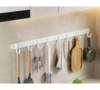 LNGFSH 2 Pièces Barre de Cuisine Murale Porte-Ustensile à Crochets Ajustables Barre de Crédence en Acier Inoxydable pour Salle de Bains et Cuisine (Blanc,60cm)