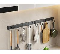 LNGFSH 2 Pièces Barre de Cuisine Murale Porte-Ustensile à Crochets Ajustables Barre de Crédence en Acier Inoxydable pour Salle de Bains et Cuisine (Noir,60cm)