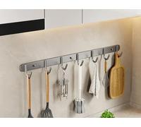 LNGFSH 2 Pièces Barre de Cuisine Murale Porte-Ustensile à Crochets Ajustables Barre de Crédence en Acier Inoxydable pour Salle de Bains et Cuisine (Gris,50cm)