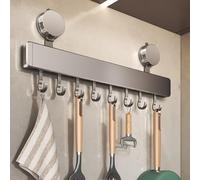 LNGFSH Barre de Cuisine Murale Ventouse Porte-Ustensile à Crochets Ajustables Barre de Crédence en Aluminium pour Salle de Bains et Cuisine Gris (avec 8 Crochets)