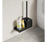 LNGFSH Brosse WC, Aluminium Brosse Toilettes WC Nylon, Balai Toilette WC et Support, Balayette WC Suspendu, Brosse a Toilettes WC Mural sans Percageà, Porte Balai WC Mural (Noir)