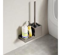 LNGFSH Brosse WC, Aluminium Brosse Toilettes WC Nylon, Balai Toilette WC et Support, Balayette WC Suspendu, Brosse a Toilettes WC Mural sans Percageà, Porte Balai WC Mural (Gris)
