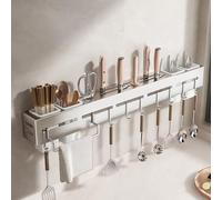 LNGFSH Porte-Couteaux en Acier Inoxydable Avec crochet Blocs Couteaux Vides Porte Couteaux de Cuisine pour Planches à Découper, Ustensiles, Couverts (60cm,Argent)