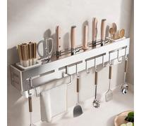 LNGFSH Porte-Couteaux en Acier Inoxydable Avec crochet Blocs Couteaux Vides Porte Couteaux de Cuisine pour Planches à Découper, Ustensiles, Couverts (50cm,Argent)
