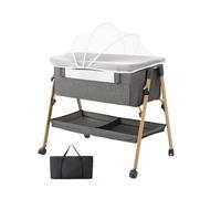 Lnhcrbs Lit Parapluie Bebe, Lit Cododo avec Matelas, Moustiquaire, Sac De Rangement, Roues Bloquables & Sangles-it pour Bebe pour 0-6 Mois,Jusqu'à 9kg,Gris Foncé