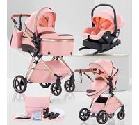 Lnhcrbs Passeggino 3 in 1 Trio, Sistema di Viaggio, Passeggino Reversibile con Seggiolino Auto, Maniglia Regolabile, Ruote Anteriori Bloccabili, per Neonati e Bambini 0-3 Anni