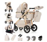 Lnhcrbs Poussette 3 En 1 Avec Base Isofix, Pour Bébés 0-4 Ans,0-22 Kg,Beige