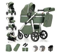Lnhcrbs Poussette 3 En 1 Avec Base Isofix, Pour Bébés 0-4 Ans,0-22 Kg,Vert