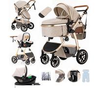 Lnhcrbs Poussette 3 en 1 avec base ISOFIX, Sac Pour Maman,Beige