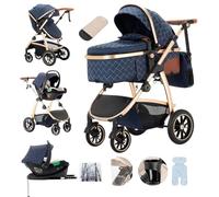 Lnhcrbs Poussette 3 en 1 avec base ISOFIX, Sac Pour Maman,Bleu