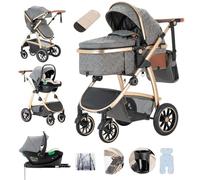 Lnhcrbs Poussette 3 en 1 avec base ISOFIX, Sac Pour Maman,Gris