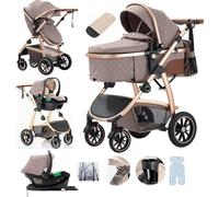 Lnhcrbs Poussette 3 en 1 avec base ISOFIX, Sac Pour Maman,Kaki