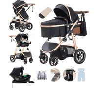 Lnhcrbs Poussette 3 en 1 avec base ISOFIX, Sac Pour Maman, Noir