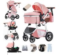 Lnhcrbs Poussette 3 en 1 avec base ISOFIX, Sac Pour Maman,Rose