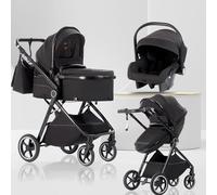 Lnhcrbs Poussette 3 en 1 avec Nacelle, Poussette de Voyage's Nacelle est Pliable, Trio Poignée est Réglable, les Roues sont en Matériau PU, pour Enfant de la Naissance à 3 Ans-Noir